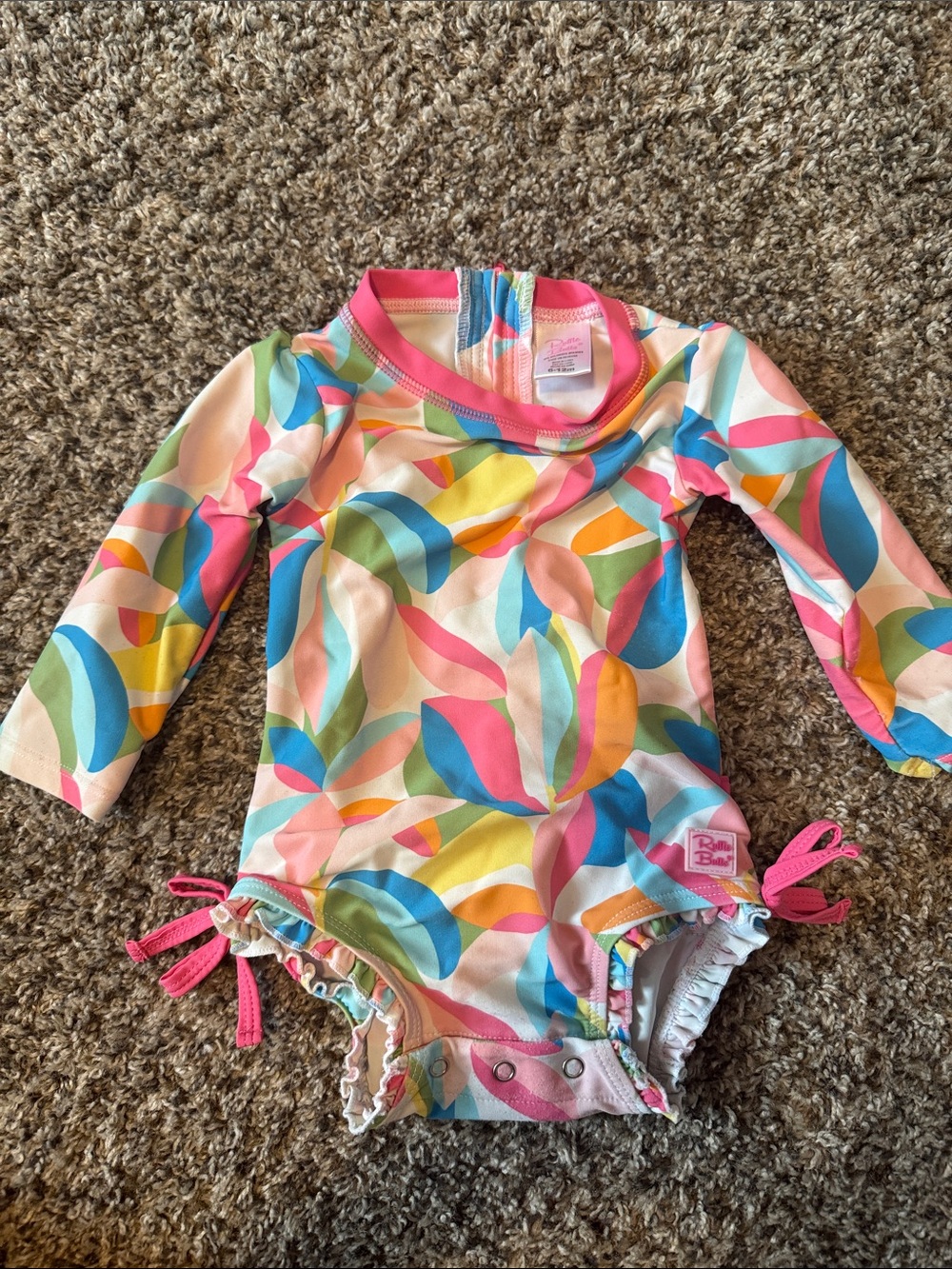 Ruffle Butts Colorful Leaf-Print Long Sleeve Baby Rashguard Bodysuit